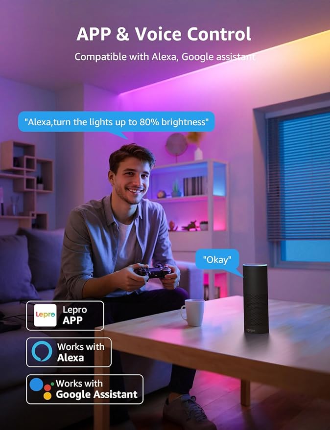 Lepro S1 AI LED Strip Lights for Bedroom - 16.4ft Smart RGB Light Strips with IC and Rainbow Chasing Effects, Color Segment DIY, Personalized Al Lighting Designer, No Remote, 2.4G Wi-Fi & Bluetooth