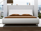 SHA CERLIN Modern Low Profile Platform Bed Frame Queen Size, Stylish Faux Leather Upholstered Sleigh Bed with Adjustable Headboard, No Box Spring Needed, White