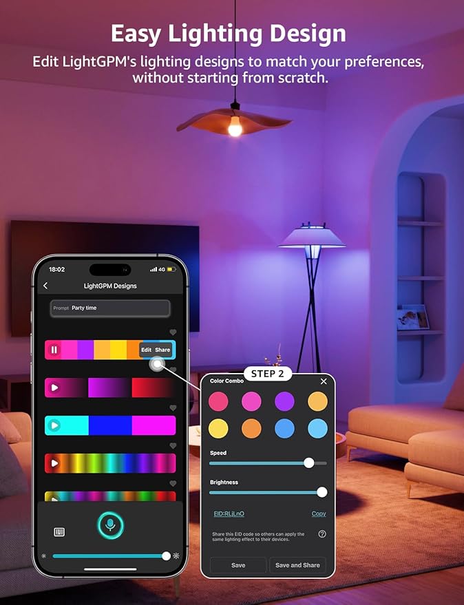 Lepro B1 AI Smart Light Bulbs - WiFi & Bluetooth RGBWW Color Changing LED Bulb Works with Alexa & Google Assistant, Personalized Al Lighting Designer, AI Voice Control, Music Sync, 2.4GHz Only, 2 Pack