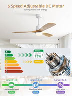 Sofucor 52 Inch Ceiling Fan with Lights and Remote Control-Modern Solid Wood Blade Ceiling Fan for Bedroom Living Room Indoor Outdoor Farmhouse Patio, Quiet DC Motor, Natural Wood