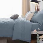 CozyLux Full Size Comforter Sets Dusty Blue - 7 Pieces Bed in a Bag Full, Luxury Soft Bed Set for All Seasons, Bedding Set with Down Alternative Comforter, Sheets, Pillowcases & Shams, Grayish Blue