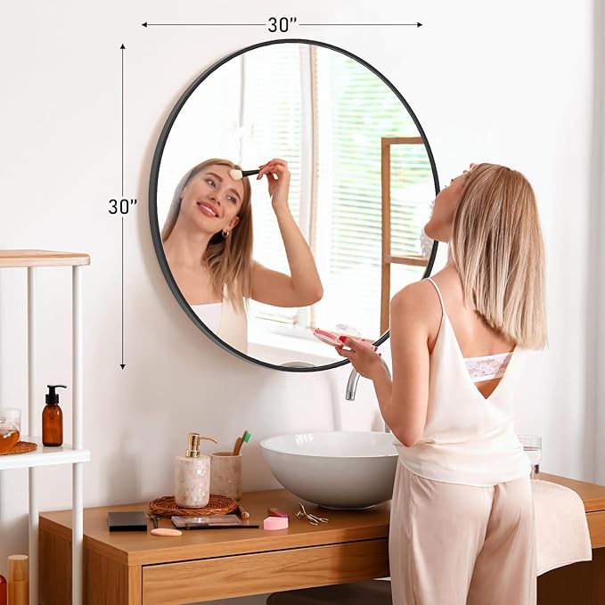 DUMOS Black Circle Mirror for Wall 30.02 inch, Bathroom Round Mirror for Over Sink, Bathroom, Entryway, Bedroom, Vanity
