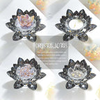 Crystal Lotus Flower Tealight Candle Holders/Glass Tea Light Candlestick Decor Decoration for Christmas Home Wedding Party… (1, Black 1pc)