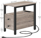 HOOBRO Set of 2 End Tables with Charging Station, Narrow Side Table with Drawers & USB Port & Power Outlets, Nightstand for Small Spaces, Living Room, Stable, Greige and Black BG541BZP201