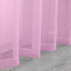 Chyhomenyc Pink Sheer Curtains 45 Inch Long 2 Panels, Light Filtering Rod Pocket Voile Short Curtains Drapes for Bedroom Small Windows, 42Wx45L Inches