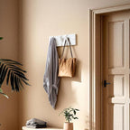 Coat & Hat Hooks Wall Mount with Key Holder, Wall Mounted Coat Rack with 9 Retractable Hangers, Solid Wood Slim Key Holder for Entryway Decor, 17in Natural Finish