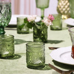 DEVI 24pcs Green Votive Candle Holders for Wedding, Glass Tea Lights Candle Holder, Green Baby Shower St. Patrick's Day Table Decor, Vintage Depression Glass Candle Holders for Table Centerpiece