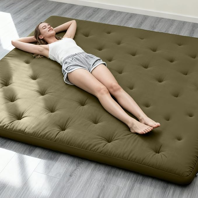 ZonLi Japanese Floor Futon Mattress Full Size 75"x 54", 100% Cotton Cover 4'' Thicken Tatami Mattress, Foldable Sleeping Pad, Portable Dormitory Tatami Mat, Roll Up Floor Lounger Bed for Adult