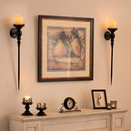 Black Wall Candle Holder Decor - 24.4 Inch Long Metal Gothic Wall Art Decor for Halloween Bedroom Living Room - Candle Sconces Set of 2 for Porch Hallway Entryway Beside TV
