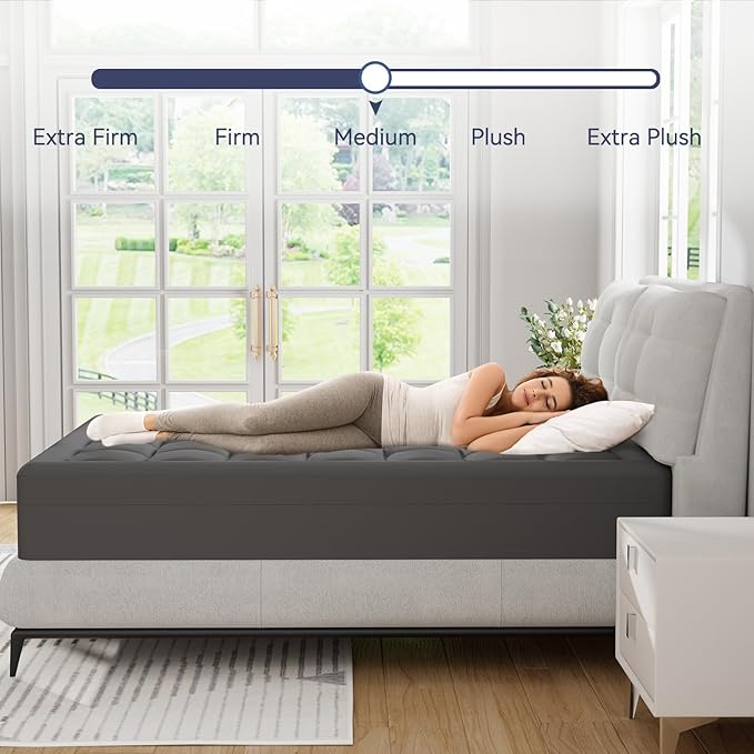 ELEMUSE 3 Inch Dual Layer Memory Foam Mattress Topper King, 2 Inch Cooling Gel Memory Foam Plus 1 Inch Down Alternative Pillowtop Mattress Pad with Cooling Cover, Soft Comfort Support, Grey