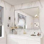 40x30 Silver Brushed Bathroom Mirror for Wall, Brushed Metal Framed Bathroom Vanity Mirror, Modern Rectangle Mirror, Rounded Corners, Shatterproof (Horizontal/Vertical)