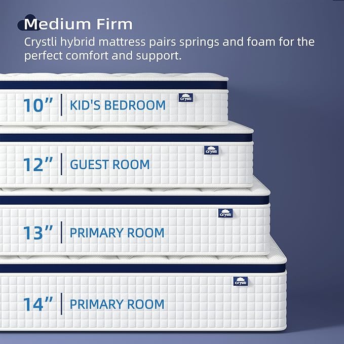 King Mattress 14 Inch - Hybrid Mattress Bed in a Box, Medium Firm Support, Pressure & Pain Relief for All Sleepers, CertiPUR-US Certified, Fiberglass-free, Reinforced Edge Support, Motion Isolation