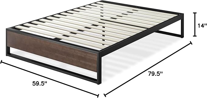 ZINUS GOOD DESIGN Award Winner Suzanne 14 Inch Bamboo and Metal Platforma Bed Frame, No Box Spring Needed, Wood Slat Support, Grey Wash, Queen