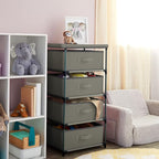 Juvale 4-Tier Dresser for Bedroom - 16.5 in x 13 in x 33 in, Light Gray Fabric, 4 Drawers - Narrow Closet Storage Drawers & Organizer - Steel Frame & Easy Assembly