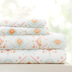 Linen Market Patterned Microfiber King Sheet Set 4 Piece – Oeko-TEX Certified Ultra Soft & Wrinkle-Free - 16" Deep Pocket Sheets - Easy Care King Size - Aztec Dreams Coral