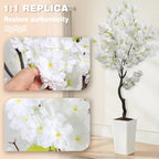 Large Artificial White Cherry Blossom 6ft(72in) Faux Floor Green Plant for Indoor Decor Natural Potted Tree Realistic Cherry Flowers Wood Trunk for Home Living Room,Office Perfect Housewarming Gift