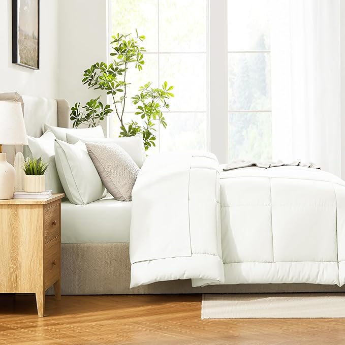 CozyLux Full Size Comforter Set Ivory - 7 Pieces Bed in a Bag, Cream Off White Comforter Full Size, Bedding Sets with All Season Quilted Comforter, Flat Sheet, Fitted Sheet, Pillowcases