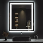 Lighted Mirror, 30x36 Inch Gradient Front and Backlit LED Mirror, 3 Colors Dimmable CRI>90 Double Lights, IP54 Enhanced Anti-Fog, Hanging Plates Wall Mount LED Bathroom Mirror