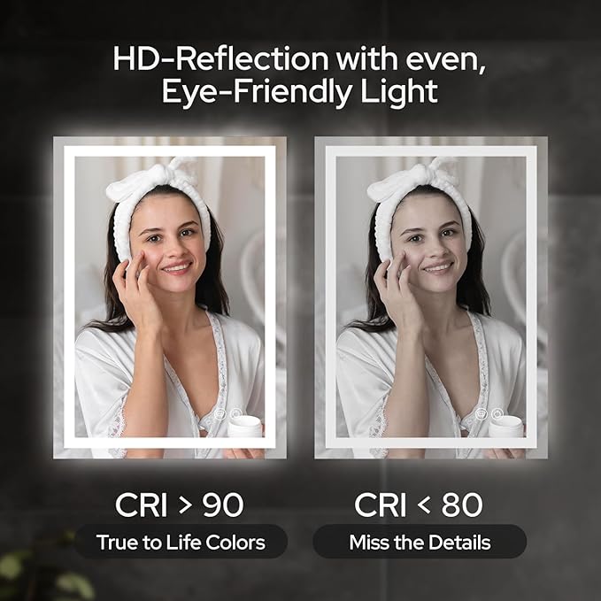 60 x 30 LED Vanity Mirror for Bathroom, Frontlit & Backlit LED Mirror for Bathroom with 3 Colour Lights, Wall Vanity Mirror with Anti-Fog, Shatterproof & Memory Function, Perfect for Modern Bathrooms