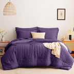 CozyLux Queen Comforter Set Purple Seersucker 7 Pieces Bed in a Bag Queen Comforter Set with Sheets, Luxury Soft Bedding Set with Down Alternative Comforter, Sheets, Pillowcases & Shams for All Season