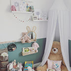 Bed Canopy with Pom Pom Cotton Canopy for Kids Crib Baby Girl Netting Cover Canopy Crib Curtain Reading Nook Hanging Tent Nursery Play Game Castle Room Decoration (White)