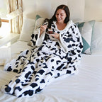 Catalonia Cow Print Sherpa Wearable Blanket with Sleeves & Foot Pockets for Adult Women Men, Comfy Snuggly Wrap Sleeved Throw Blanket Robe, Gift Idea