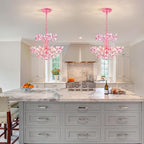 WUZUPS Crystal Chandelier Pendant Flushmount Ceiling Light Modern Lighting Fixture for Bedroom Hallway Bar Kitchen Bathroom, H 15.7" x W 17.7", Pink, E12 Base