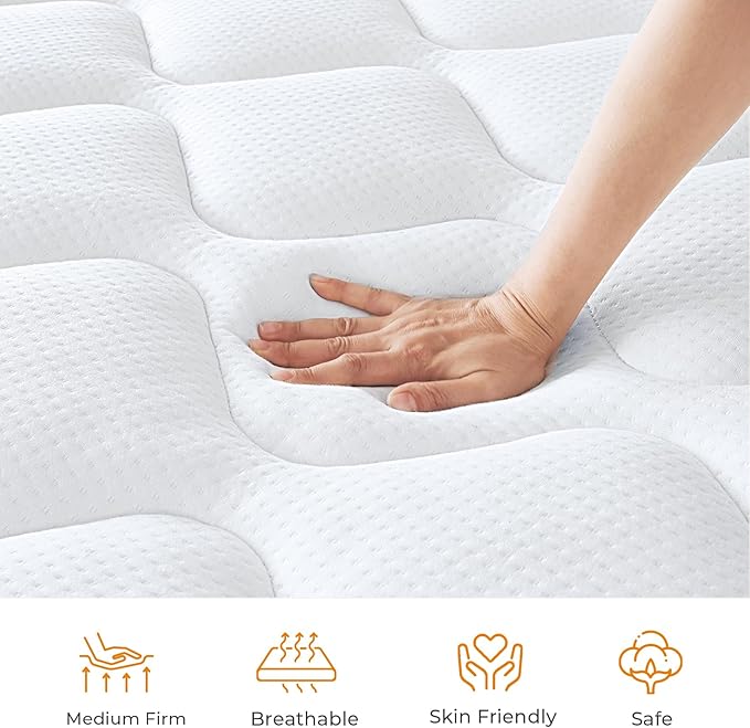 koorlian Queen Mattress 12 Inch, Hybrid Queen Bed Mattress with Individual Pocket Springs and Pressure-Relieving Memory Foam, Breathable, Medium Firm Mattress in a Box Queen Size 80"x60"x12"