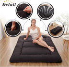 Japanese Floor Mattress, Futon Mattress with Portable Storage Bag and Washable Cover, Roll Up Thick Tatami Mat Suitable for Camping, Guest Room, Black, Twin