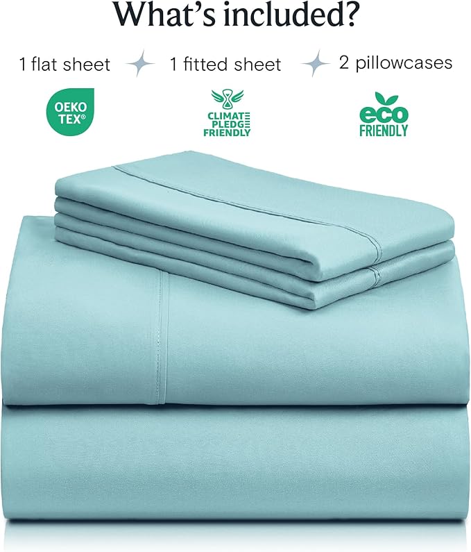 LuxClub 4 PC Full Size Sheet Set Deep Pockets Wrinkle Free Cooling Sheets Machine Washable Hotel Bedding Silky Soft - Aqua Full