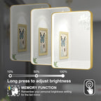 LED Bathroom Mirror with Lights, 24x32 Inch Gold Metal Framed LED Mirror for Bathroom, 3 Colors and Stepless Dimmable Wall Mounted Lighted Bathroom Vanity Mirror, Anti-Fog, Memory