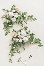 Ling's Moment 2pcs Wedding Flowers Garland Artificial Floral Swag Arch Decorations Rose Greenery Arrangements White & Sage Ceremony Reception Garden Easel Wall Entryway Outdoor board(NOT Include Sign)