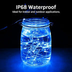 Olafus 16 Pack Blue Fairy Lights Battery Operated, IP68 Waterproof Mini String Light, 7ft Small LED Bottle Light for Wedding Vase Centerpieces Table Decorations Christmas Indoor Party Jars Gift