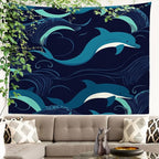 Batmerry Ocean Sea Waves Tapestry, Dolphin Nautical Wall Art Hanging Decoration Polyester Fiber White Ruffled Around for Dorm Room Bedroom Living Room, 39.1x59.1 inches