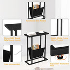 Yusong Narrow Side Table for Small Spaces, Small End Table Set of 2 with Magazine Holder, Skinny Slim Little Thin Table for Living Room, Bedroom, Sofa, Black Oak