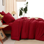 CozyLux King Size Comforter Set Dark Red Seersucker 7 Pieces Bed in a Bag King Comforter Set with Sheets, Luxury Bedding Sets with Down Alternative Comforter, Sheets, Pillowcases & Shams All Seasons