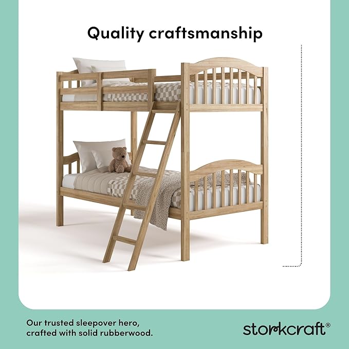 Storkcraft Long Horn Twin-Over-Twin Bunk Bed (Natural) - GREENGUARD Gold Certified, Converts to 2 Individual Twin beds