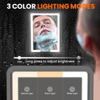 LED Fogless Shower Mirror for Shaving - Heated Fog Free, 3 Dimmable Lights, 360° Adjustable, Rechargeable - with Storage Tray, Razor & Shaving Brush Holders, Gifts for Men