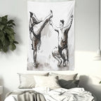 Lunarable Japan Tapestry Twin Size, Sumo Martial Arts Theme in Hand Drawn Style Wrestlers Sportsmen Self Defence, Wall Hanging Bedspread Bed Cover Wall Decor, Twin Size, Black White