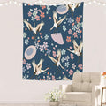 Batmerry Navy Blue Japanese Cherry Tapestry,Oriental Wall Art Hanging Decoration Polyester Fiber White Ruffled Around for Dorm Room Bedroom Living Room, 82.7x59.1 inches