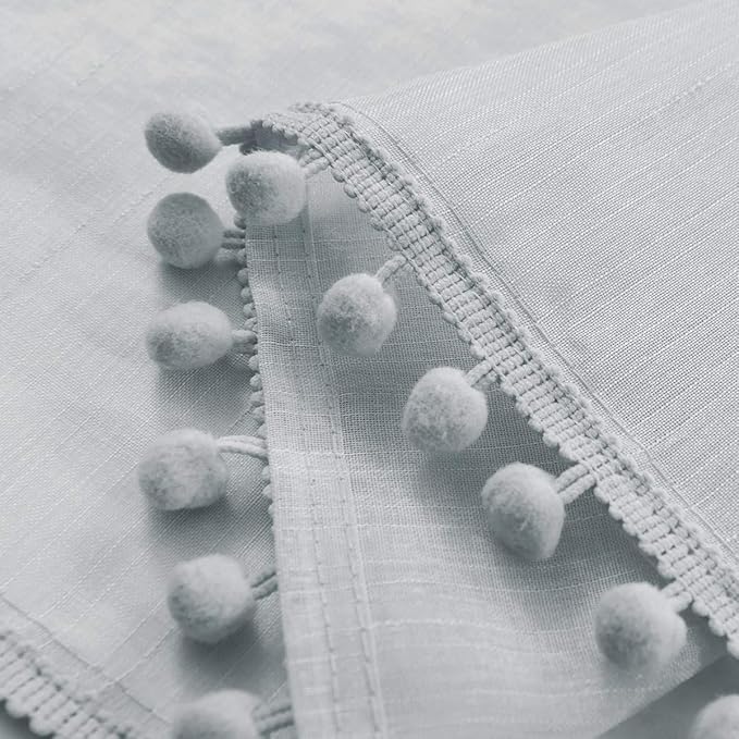Treatmentex Pompom Sheer Curtains for Bedroom Windows 72" Light Grey Linen Texture Curtain Panels for Living Room Office 2panels
