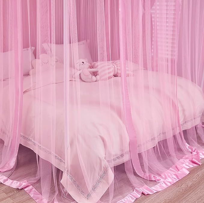 Mengersi Bed Canopy for Girls,Canopy Bed Curtains Canopy for Bed Drapes,Princess Bed Curtains Birthday Present Girls Room Decor,Pink