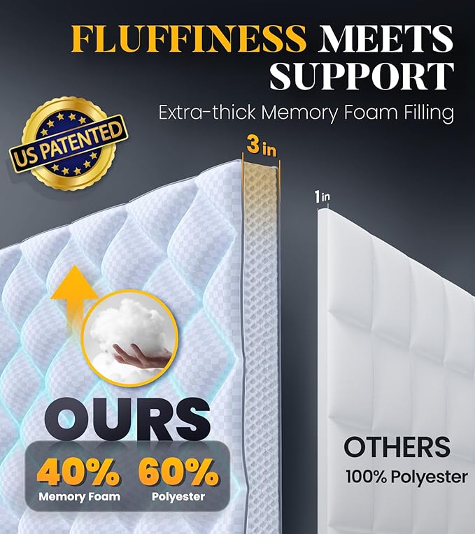 3 Inch Ultra-Fluffy Memory Foam Mattress Topper Twin for Back Pain, Extra Soft Pillow Top Twin Mattress Topper with 4X Support, Mattress Pad with Breathable Air Mesh Sides, 6-21'' Deep Pocket
