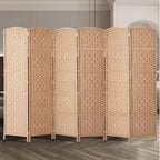 Rose Home Fashion Room Divider, 6 ft Tall Room Dividers and Folding Privacy Screens, 16in Privacy Screen 6 Panel Natural Space Temporary Wall Foldable Partition Separation