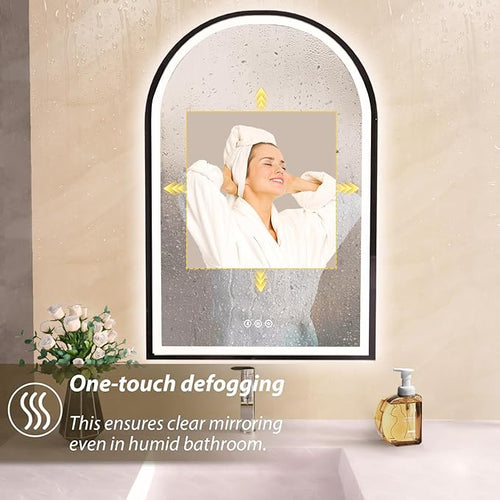 24x36 Inch Led Mirrors for Bathroom, Arch Vanity Mirror with Lights, Wall-Mounted Mirror with Bluetooth Speaker, Anti-Fog, Memory Function, 3 Color Temperature, Dimmable