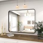 VooBang Bathroom Mirror 24x32 inch, Black Gorgeous Deep Frame Wall Mirror, Modern Round Corner Bathroom Vanity Mirror for Bedroom, Living Room, Hanging or Leaning Horizontal or Vertical, Black