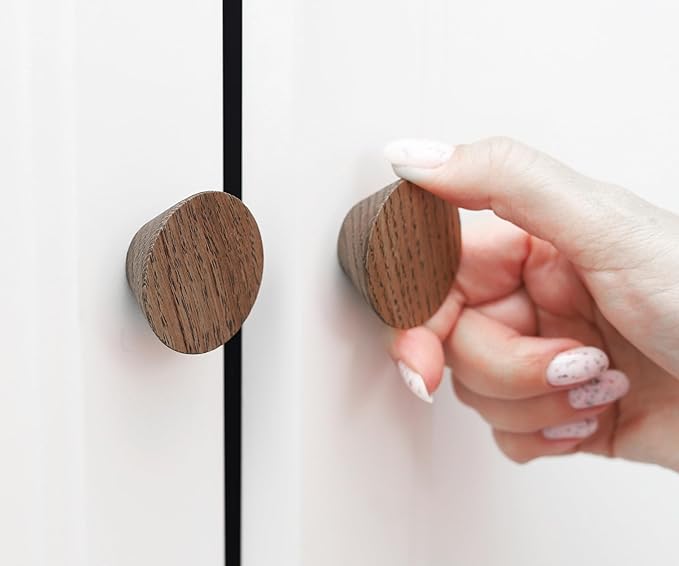 12 Pack Wood Cone Cabinet Knobs (Brown) - 1 ½ " Diameter Round Shape - Wooden Drawer Pulls for Cabinets Doors, Dresser and Drawers Knob, Kitchen Cabinet Door Handle