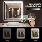 28"X36" LED Bathroom Mirror with Front Lights and Backlit, Anti-Fog, Dimmable, Shatter-Proof Tempered Glass, Lighted Bathroom Vanity Mirror for Wall with 3 Colors, Memory Function
