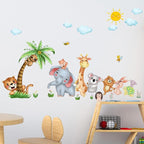 Jungle Animal Wall Stickers Forest Safari Wall Decals Kid Room Nursery Baby Bedroom Décor (Happy Queuing Animals)