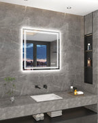 36x36 Inch LED Bathroom Mirror with Lights, Square Lighted Vanity Mirror for Bathroom Wall Mounted with Ample Illumination of 1 Backlit + 2 Front Lits, Defogging, Stepless Dimmable, Tempered Glass